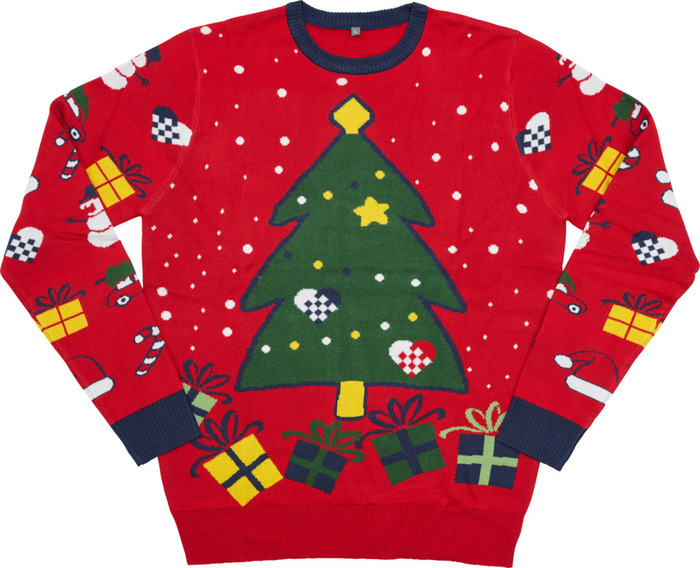 Julesweater med juletræ rød str. M